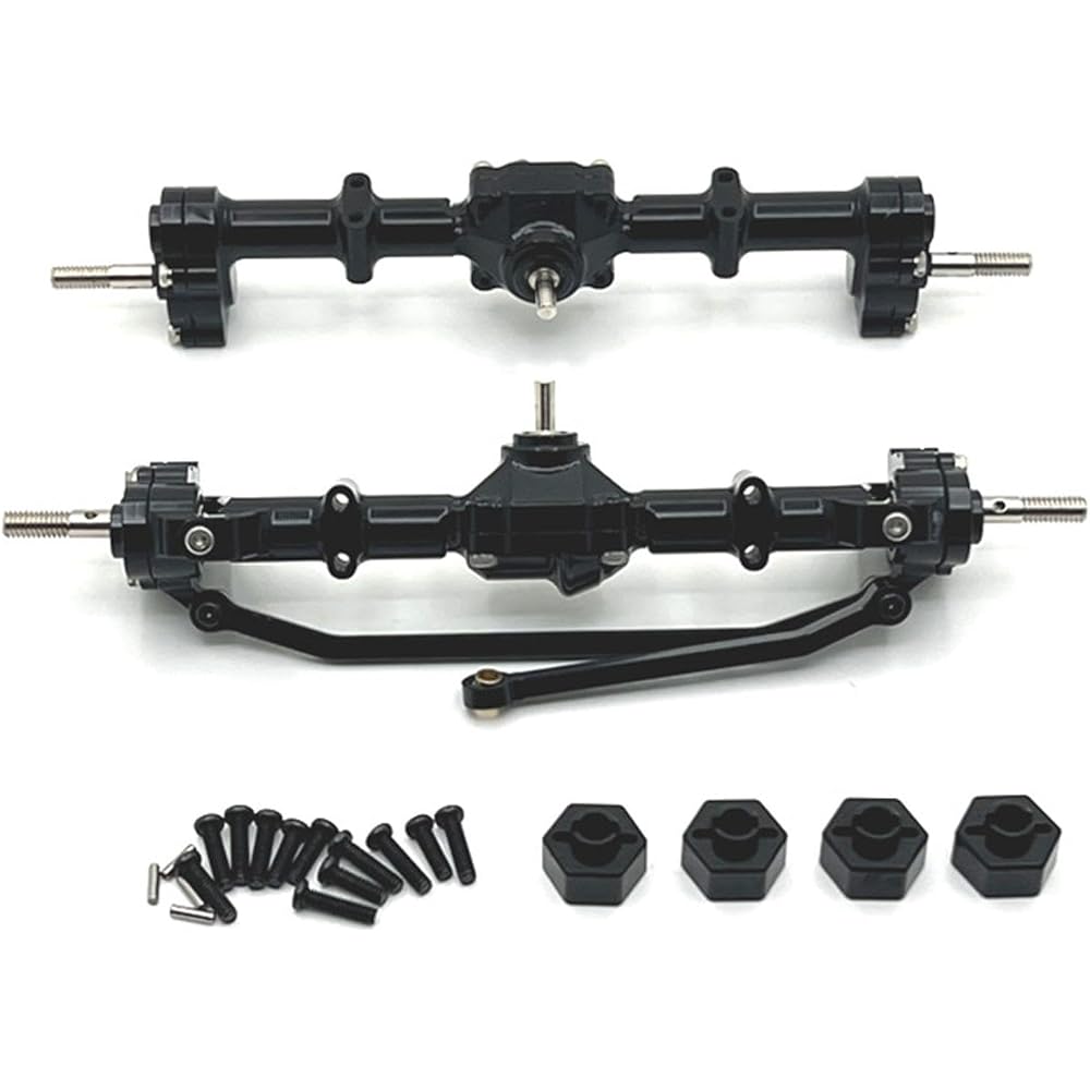 Generic 1:12 Front and Rear Axle Housing Set, Front and Rear Bridge Repair Parts, Practical Bridge Shaft Complete Set for MN168 Model Trucks, Black