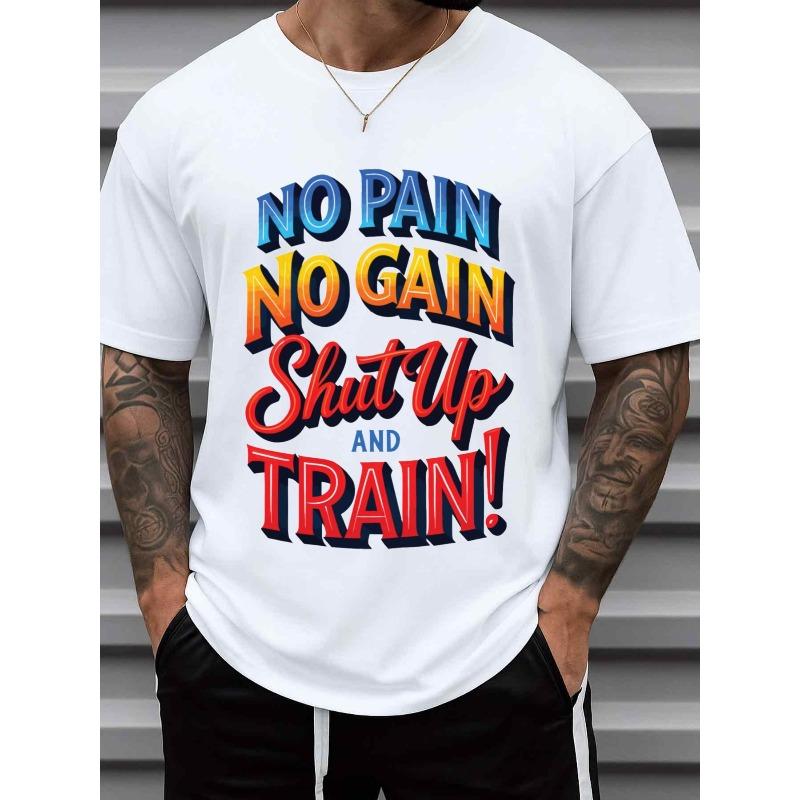 Men s Funny  No Pain No Gain  Motivational T-Shirt - Fitness Humor Tee with Slogan, Gym & Casual Wear, White Round Neck Short Sleeve Shirt S белый