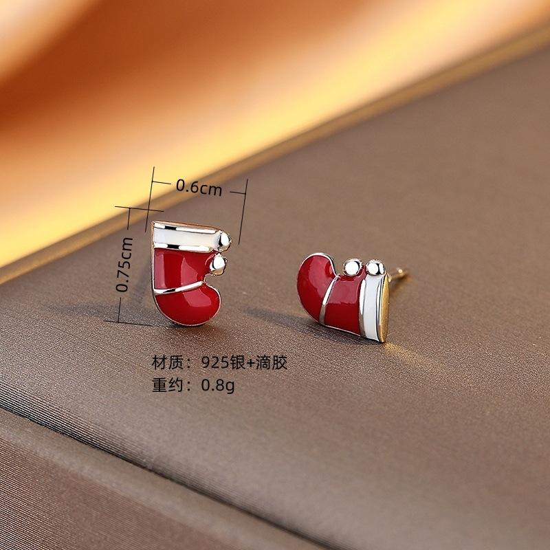 

Silver Snow Flower Earrings Light Luxury Premium Red Oil Drip Christmas Series Earrings Holiday Earrings