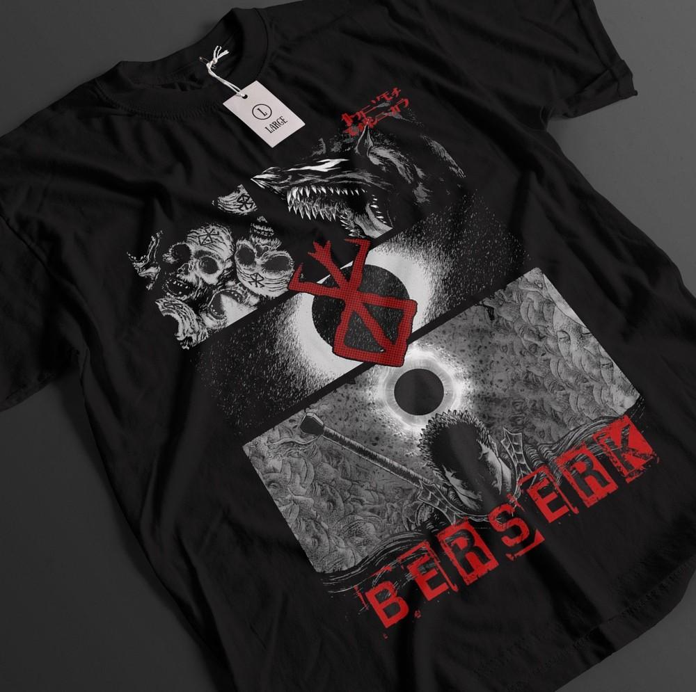 

Футболка Берсерк Футболка Гатс Футболка Каска Топ Воин Аниме Унисекс Футболка L