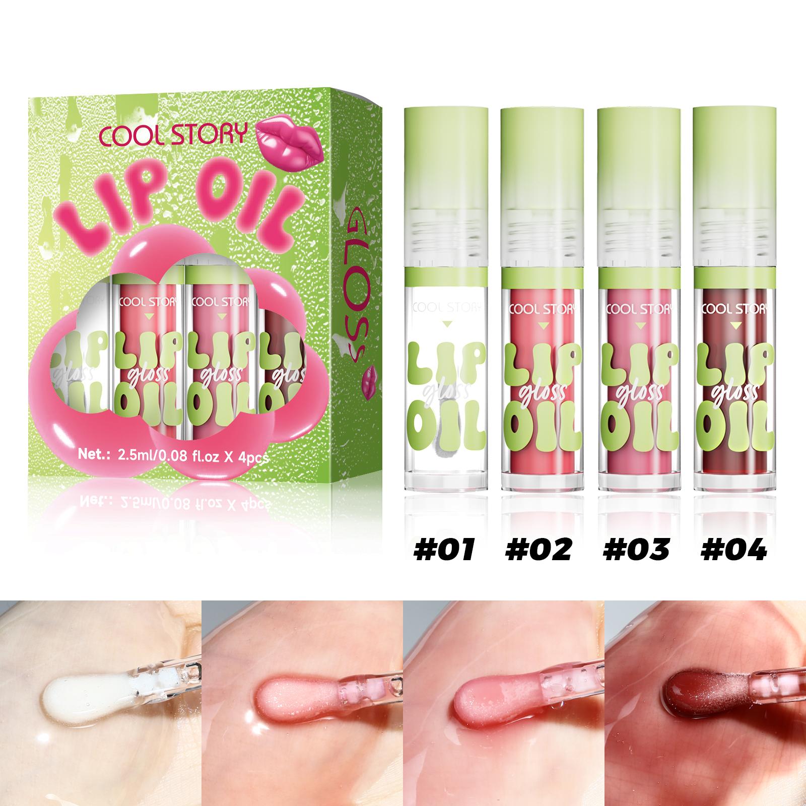 

4-color Mirrored Lip Glaze Set, Autumn and Winter Moisturizing, Sexy and Nourishing Lip Oil, Non-stick Lip Makeup A