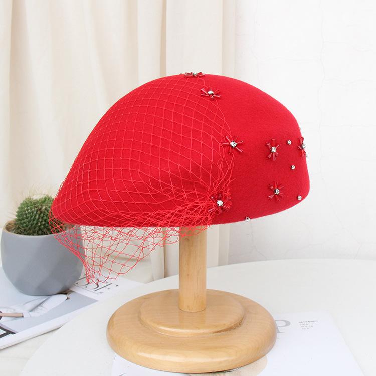 Hut Damen Wintermode Strass Mesh Zylinder Retro Elegant Stewardess Hut Wollbarett