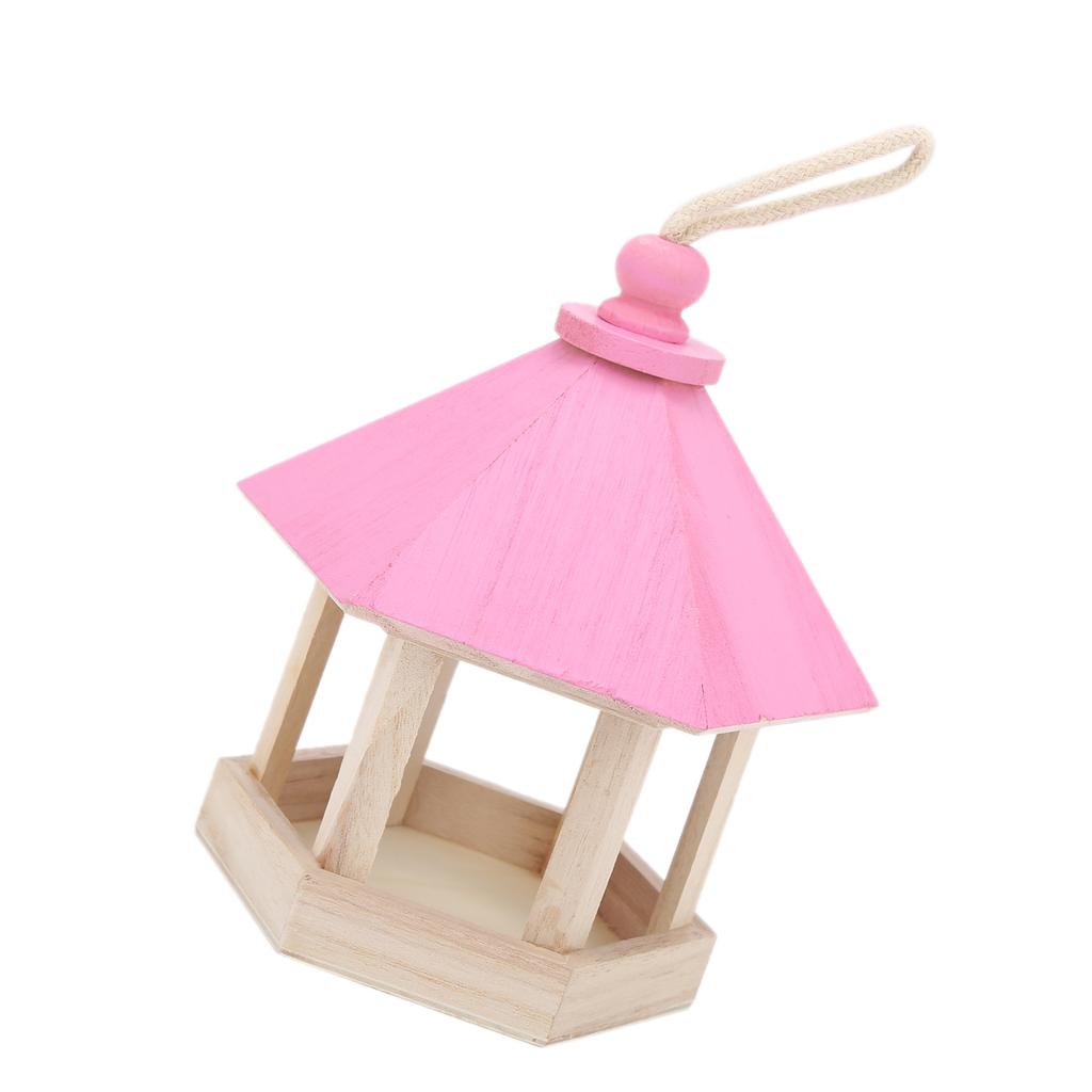 Wooden Bird Feeder Handmaking Outdoor Hanging Parrots Birdhouse Feeder with RoofPink