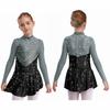 Jenter Skøytekjoler Dansedrakter Mock Neck Langermet Fargeblokk Gjennomsiktig Mesh Patchwork Skinnende Rhinestones Kjole