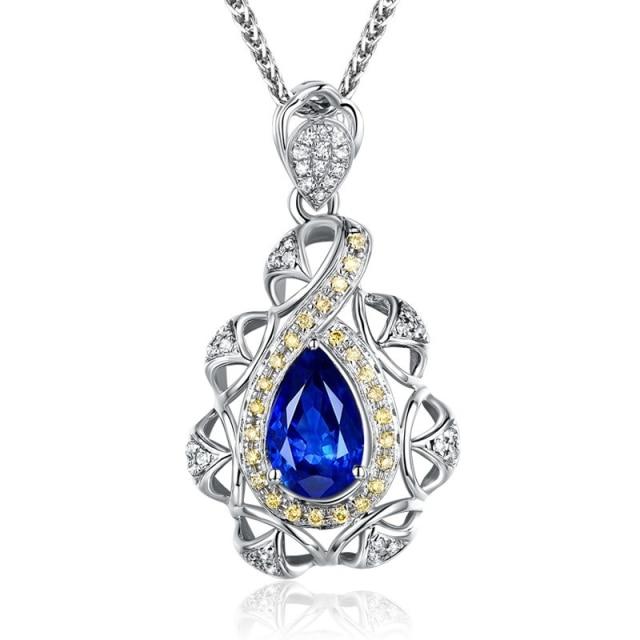 Temperament Drop -Shaped Imitation Sapphire Zircon Pendant Necklaces For Women Fashion Hollow Out Classical Jewelry Gifts