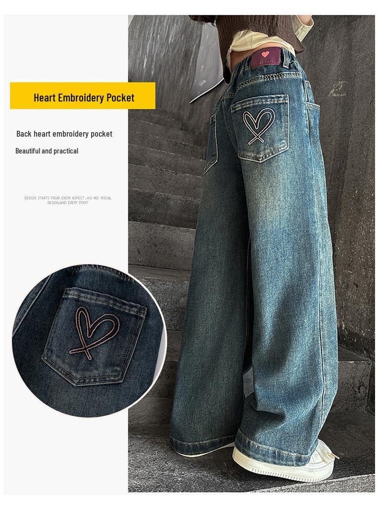 Mädchen Fleecegefütterte Weitbeinjeans - Modischer Koreanischer Stil für Herbst & Winter