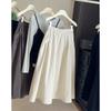 Spring and Autumn new elastic waist loose pocket skirt women's high waist A-shaped skirt big pendulum medium and long umbrella skirt