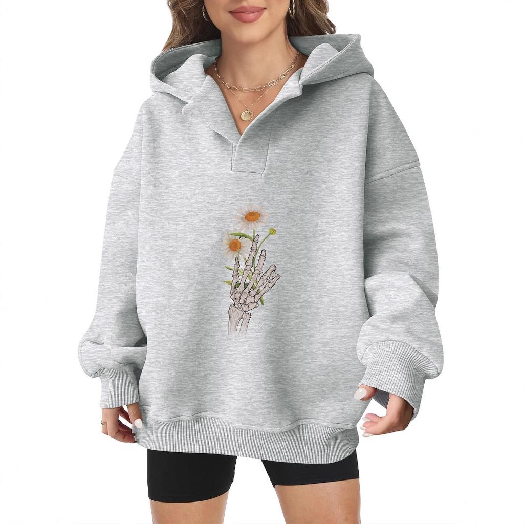 2025 new European and American Halloween women's hooded sweater front and rear pattern winter fleece loose casual