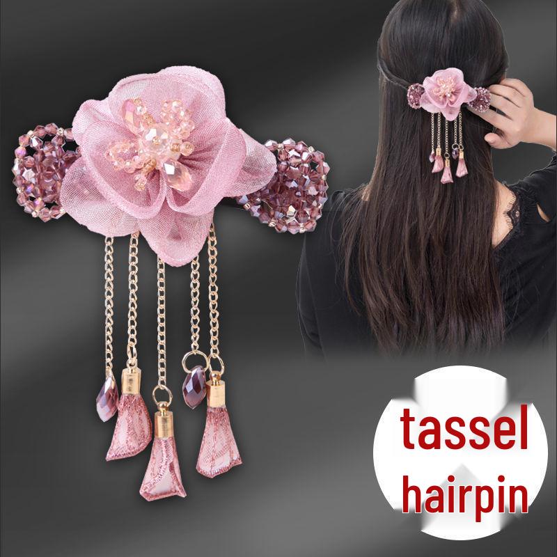 Acrylic Butterfly Tassel Hair Clip - Retro Flower Top & Ponytail Spring Clip