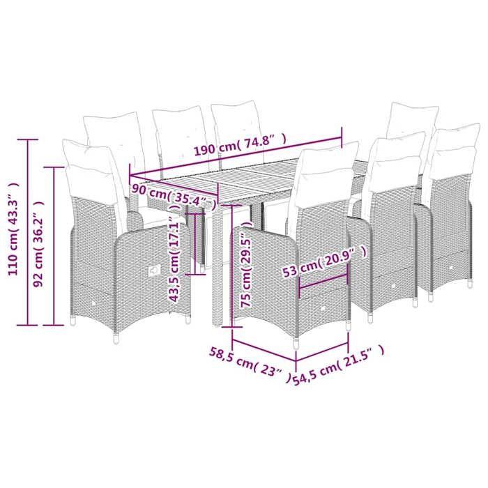 VidaXL Ensemble de bistro de jardin 9 pcs coussins gris poly rotin 3277162