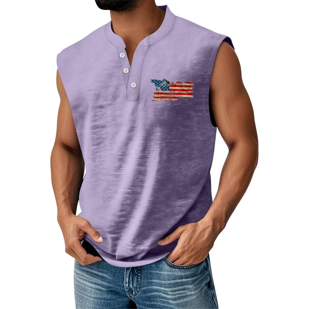 Men's Summer Independence Day Printed Sports Button Pocket Sleeveless Vest