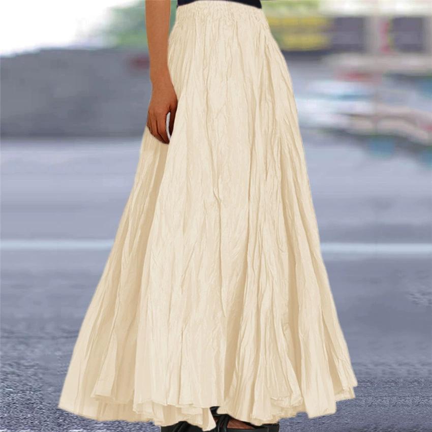 Womens Swing Maxi Skirt Bohemian Ruched Long Skirts for Beach Holiday Summer High Waisted A Line Flowy Skirts Boho Skirt Faldas