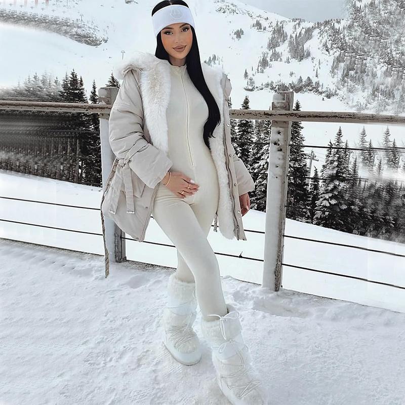 Winter Plush Yoga Jumpsuits Warm Fleece Women's Tracksuits Fitness Overalls Long Sleeves Cycling Bodysuit One-Piece Sports Suit