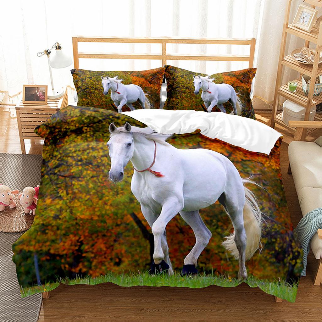 Horse Duvet Cover Set King Full Size Wild Animals Pattern Polyester Comforter Cover For Kids Teens Adult Bedding Set Quilt Cover