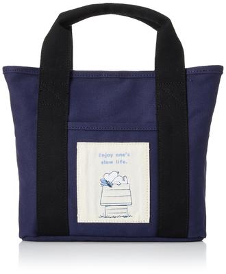 Snoopy Mini Tote Canvas with Wide Simple Mini Navy Bag, Dividers, Gusset, Bag/Lunch Bag, 0131, Women's, (SPC-1173)
