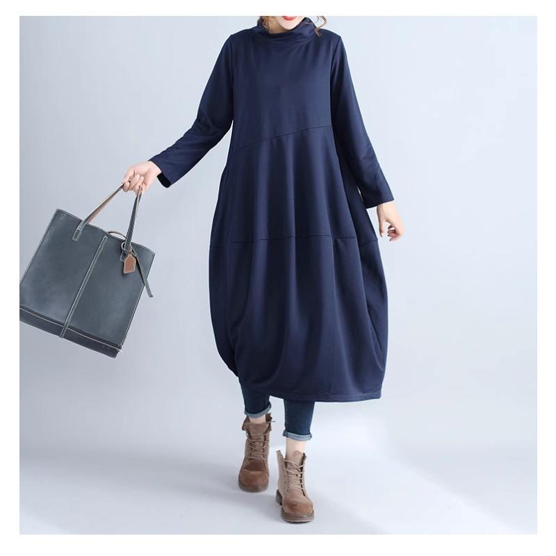 A Semi-high-neck Long Dress Is Pieced Together with A Long-sleeved Dress