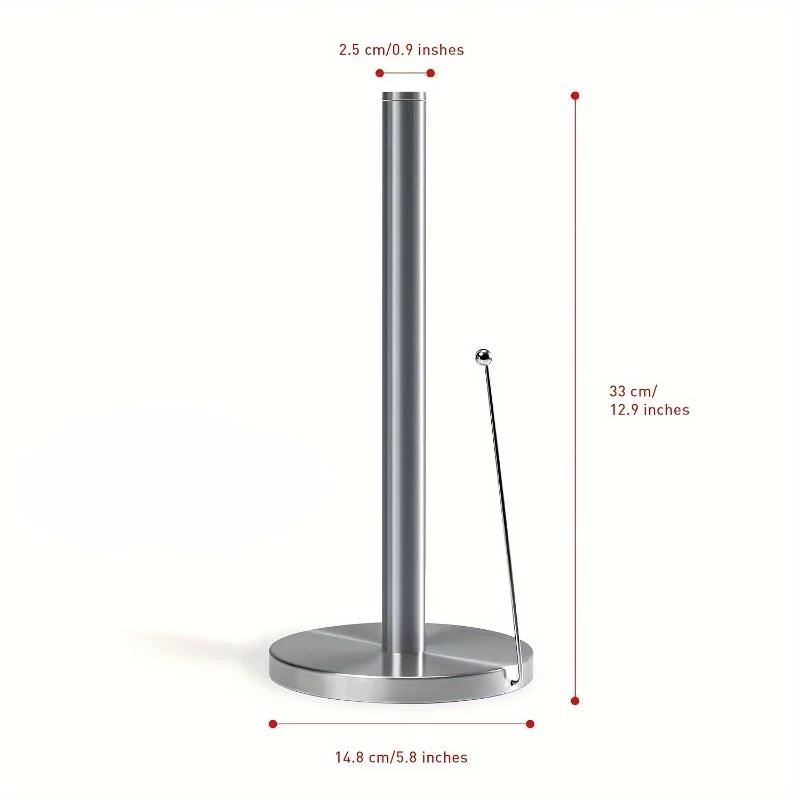 

Top Quality Stainless Steel Paper Towel Holder Vertical Weighted Base Non-Slip Paper Roll Stand with Freshness Film Shelf