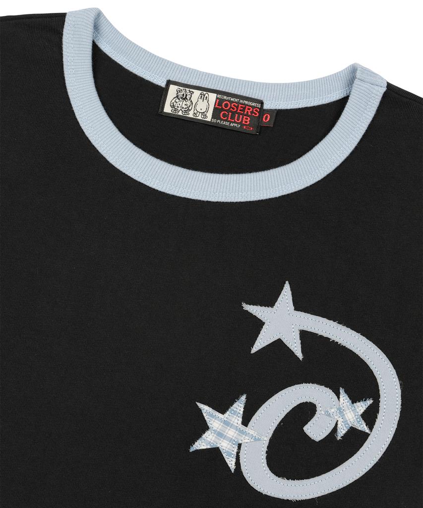Lujeoseukeulleob Star Applique Crop Ringer T-Shirt Women'S Fit Black