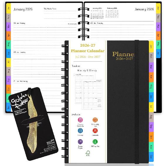 Daily Planner 2026-2027, 18 Month Planner with Tabs, January 2026 - June 2027, 2026 Planner Weekly and Monthly Academic Year Calendar, Spiral Time