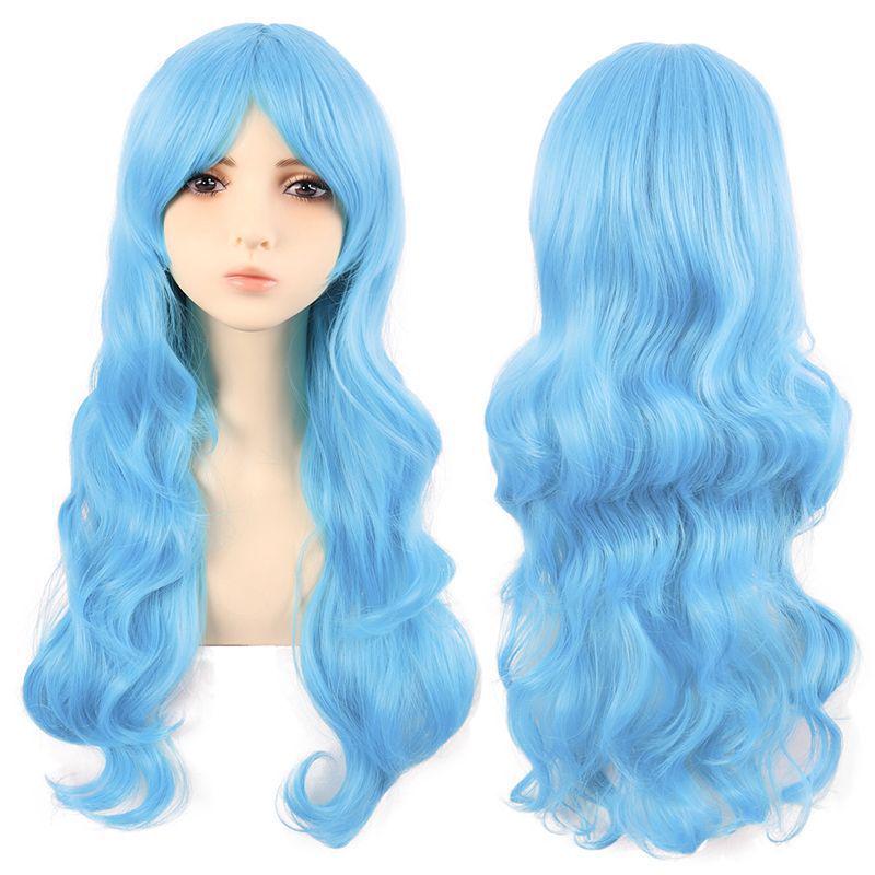 Flerfärgad 70 cm lång lockig animeperuk: Rotfrukt Rosa, Ljusguld, Svart, Roseröd Som Tillval