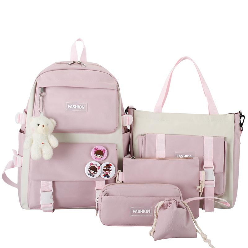 

Студенческий школьный женский рюкзак большой вместимости светло-розовый