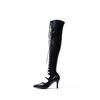 Ssimeez Thigh-High Lace-Up Stiletto Heeled Boots (Black)