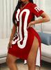 2026 Fashionable Plus Size European & American Letter Print Slit Hem Jumpsuit Dress