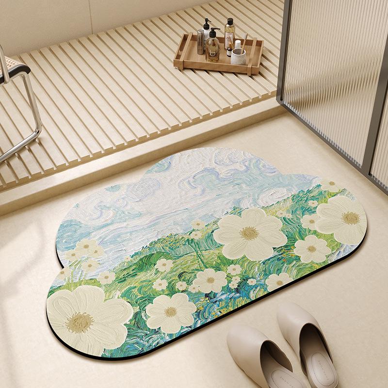 Anti-Slip Absorbent Bathroom Mat: Irregular Flower Design, Dirt-Resistant Diatomaceous Earth