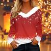 Women's Loose Comfortable Casual And Fashionable V-neck Long Sleeved Christmas Pattern Top