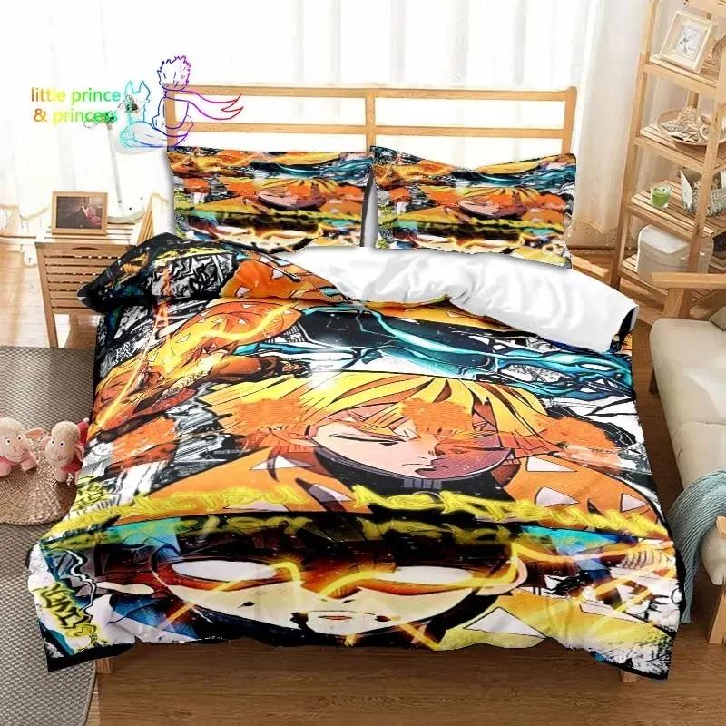 Agatsuma Zenitsu Anime Demon Slayer Bedding Set Single Twin Full Queen King Size Bed Set Aldult Kid Bedroom 3D Print