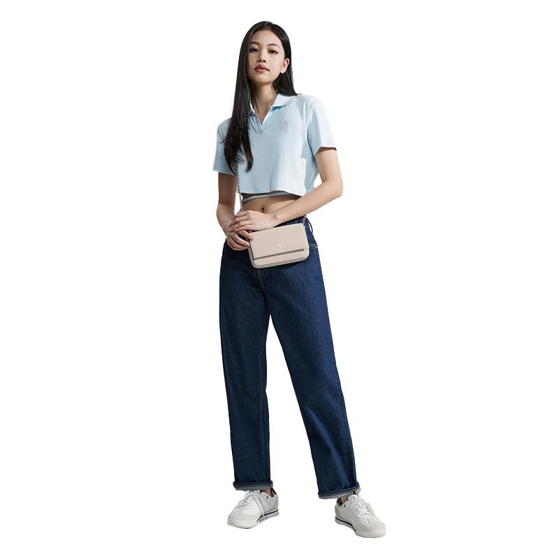 Calvin Klein Elegant Metal Letter Flip Chain Synthetic Material Small Square Bag Crossbody Bag Women’s Space Black/Milk White 111-Milk White OS