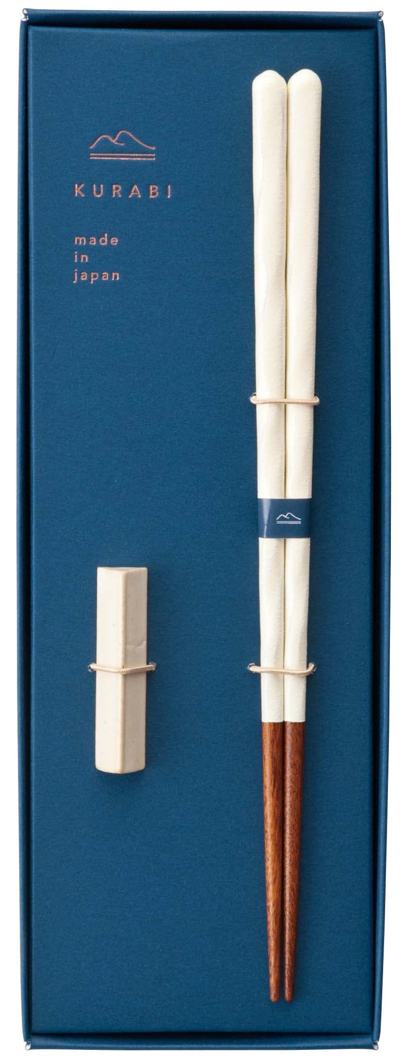 

Kawai KURABI Chopsticks with Chopstick Rest Dishwasher White Gift Made in Japan (23cm) Set, Safe, Glazed, Set,
