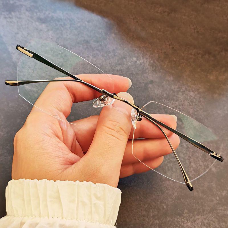 Women Men Anti Blue Light Glasses Rimless Reading Glasses No Prescription Lens Myopia Eyewear Metal Frame Presbyopic Eyeglasses