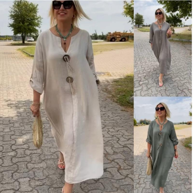 

New Casual Loose Women s Solid Color Simple Dress S жовтий