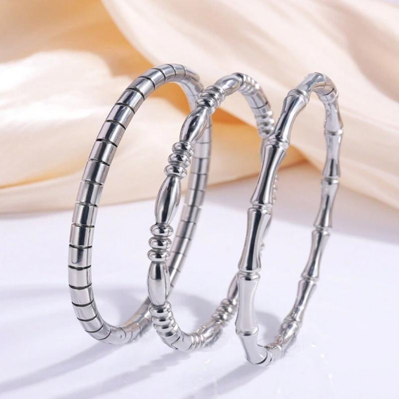 

3Pcs luxury simple stainless steel imitation bamboo water drop cylindrical bracelet suitable for women to wear on a date