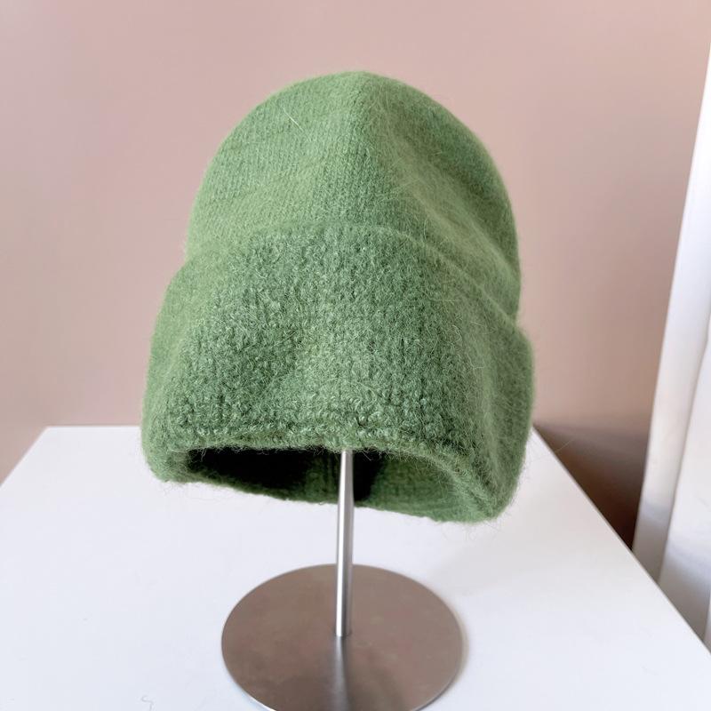 Circle yarn rabbit hair knitted wool hat female autumn and winter show a small face, keep warm and cold, ear protection, pullover hat, fluffy hat
