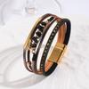 Bohemian Color Block Chip Bracelet with Magnetic Buckle – PU Leather, Trendy Niche Design