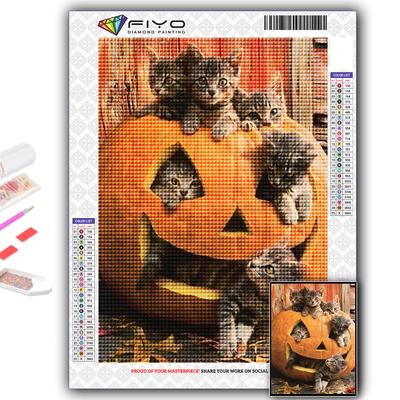 5D DIY Halloween Kürbis und Schwarze Katze Kreuzstich Strass Diamant Malerei Stickerei Mosaik Heimdeko