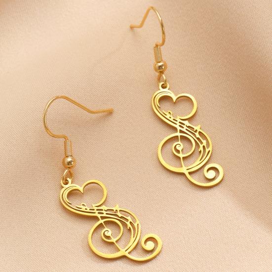 1 Pair Women Earrings 304 Stainless Steel Lightweight Hollow Design Music Note Heart Shape Hook Earrings Jewelry Gift