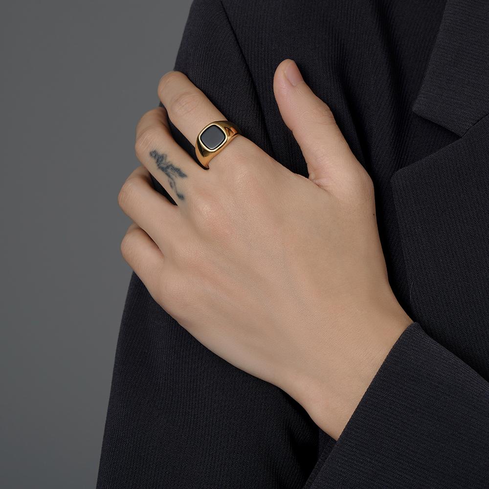 VQYSKO Men's Ring Punk Rock Smooth 316L Stainless Steel Signet Ring For Men Hip Hop Party Jewelry Male Wedding Anel