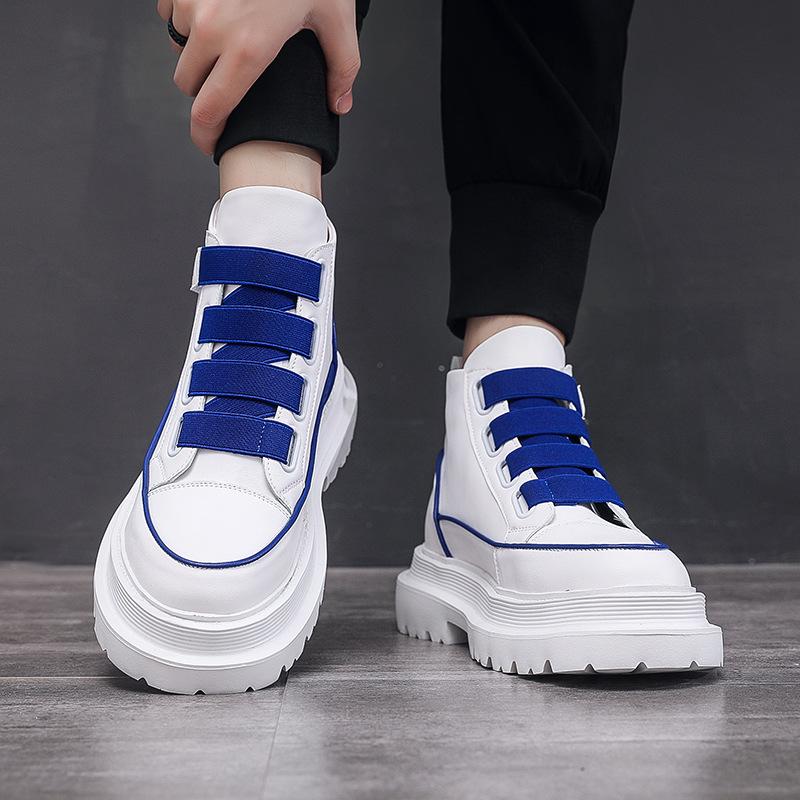 High-top Shoes Men's Little White Shoes Men's Board Shoes Fashion Trend Side Buckle Men's Boots Martin Shoes Platform Spot