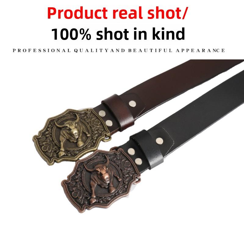 Whole Vintage Cowhide Belt Bullhead Punk Denim Men's Wide Belt