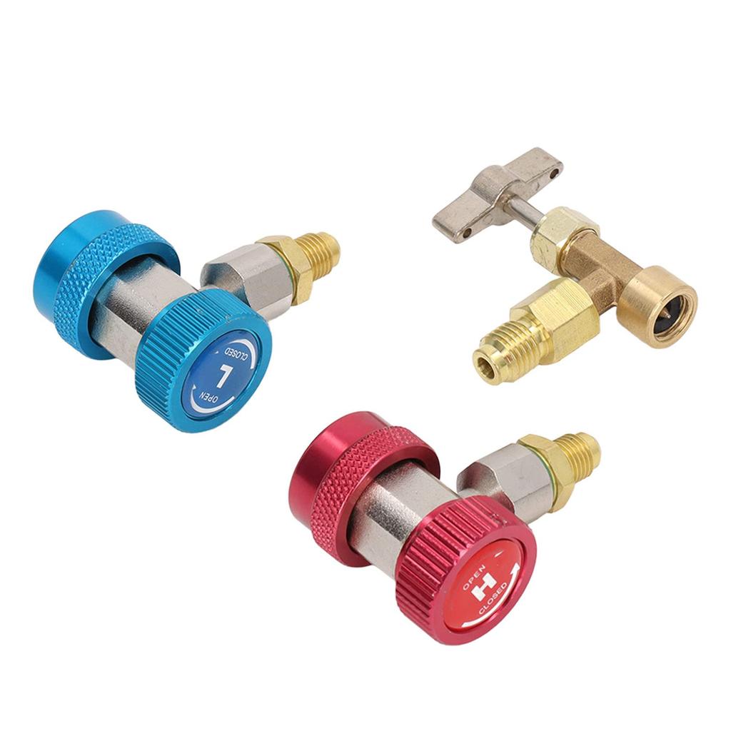 R134A AC Adapter Tool Kit, R134A Adapter Kit Quick Coupler Double Head Valve Remover Tank Tap Car Air Conditioner Installation