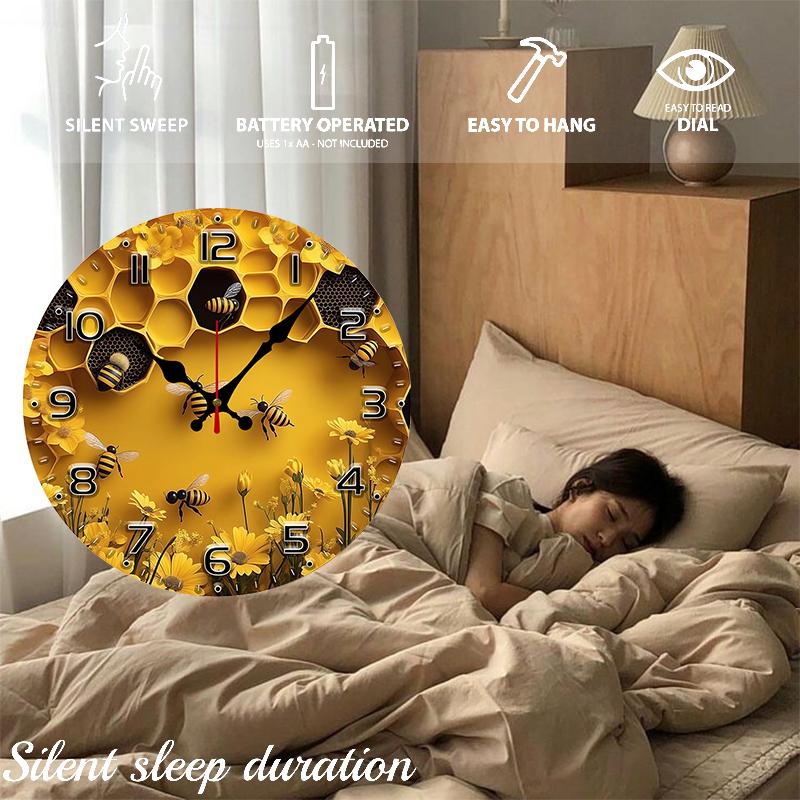 Orologio da Parete Rotondo in Legno con Tema Api e Nido d'Ape, Silenzioso, da Appendere, Adatto per Soggiorno, Ufficio, Studio, Camera da Letto, Decorazione per la Casa