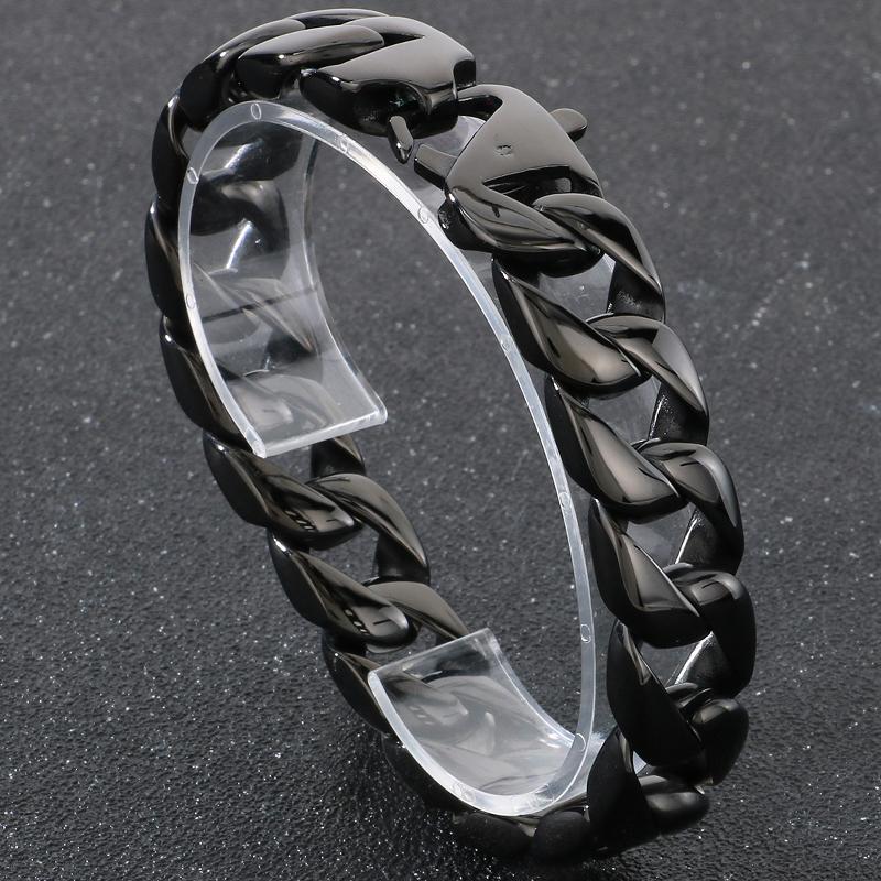 Vakuumplattiertes Curb Cuban Link Kettenglied Armband für Herren 15MM Rund Poliert Matt Titan Edelstahl Herren Armbänder Schmuck
