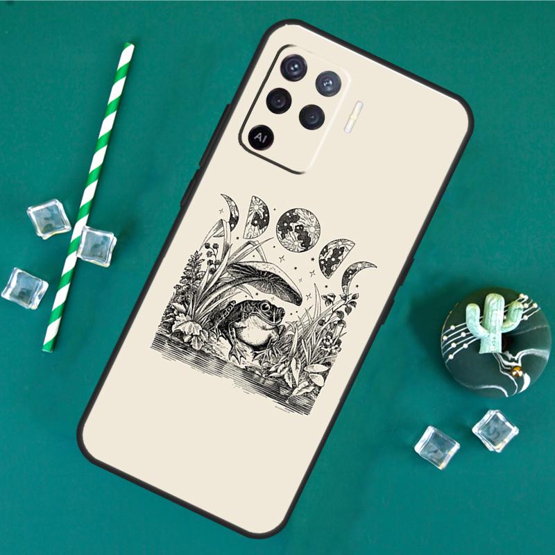 Cottagecore Frog Mushroom Moon Case For Oppo A17 A15 A40 A60 A80 A16 A76 A96 A18 A38 A58 A78 A98 A91 A57 A74 A94 A54S Cover