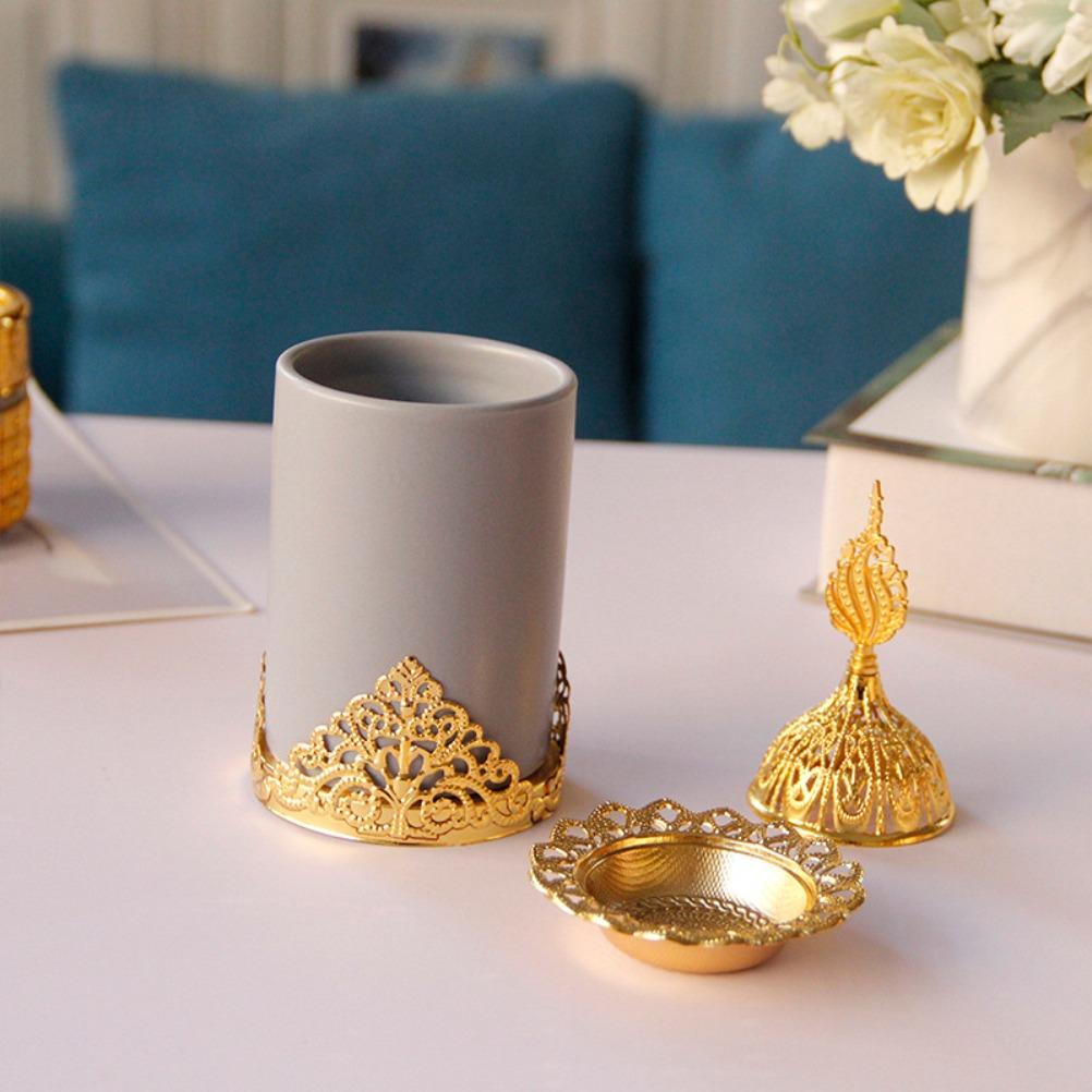 European Metal Ceramic Incense Holder Handheld Incense Burner Gold Gold Pagoda Light Luxury Desktop Decoration Exquisite Gift