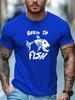New Unisex Black Crew Neck Tee Born To Fish Angry Fish Skeleton Graphic Retro Fishing Hobby Outdoor Soft Cotton Male Casual Tops