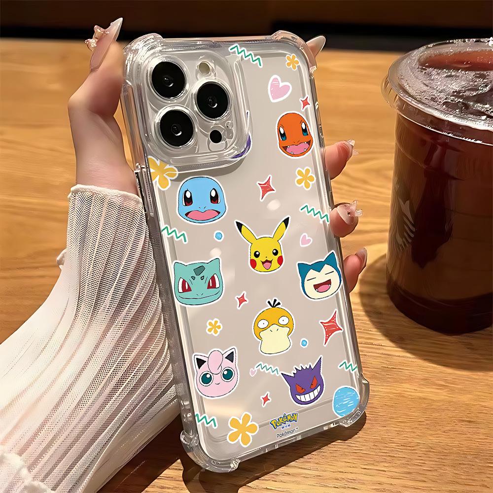 Anime Pikachus Snorlaxs Gengars Phone Case for IPhone 16 15 14 13 12 11 Mini Pro Max X XR XSMax 8 Plus SE2020 Transparent Cover