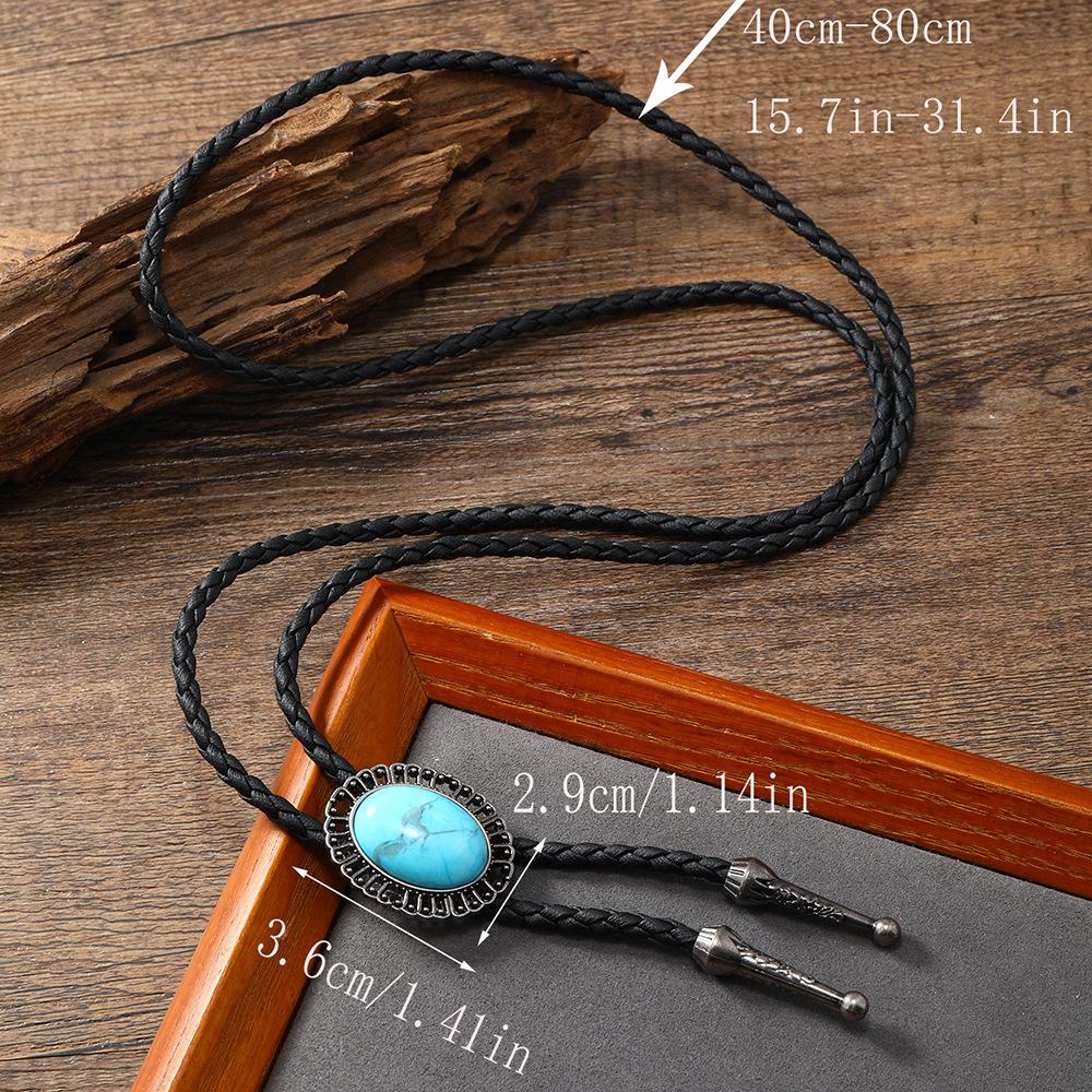 Vintage Metal Stone Black Hat Bolo Tie with Gemstones Leather Rope Pendant Necktie Jewelry Western Tie Western Necklace Costume